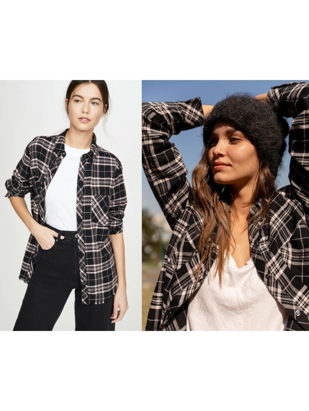 Rails Black and pink Plaid flannel Shirt snap up Large